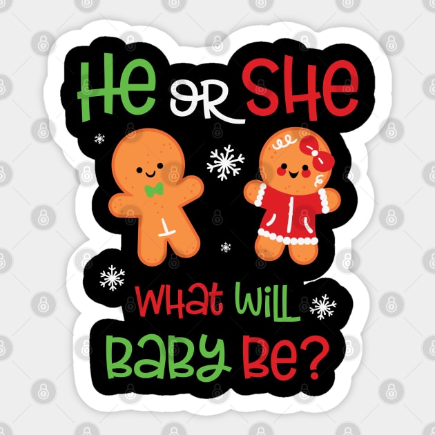 He or She Baby Gender Reveal Gingerbread Dolls Christmas Gift For Pregnant Mons Sticker by BadDesignCo